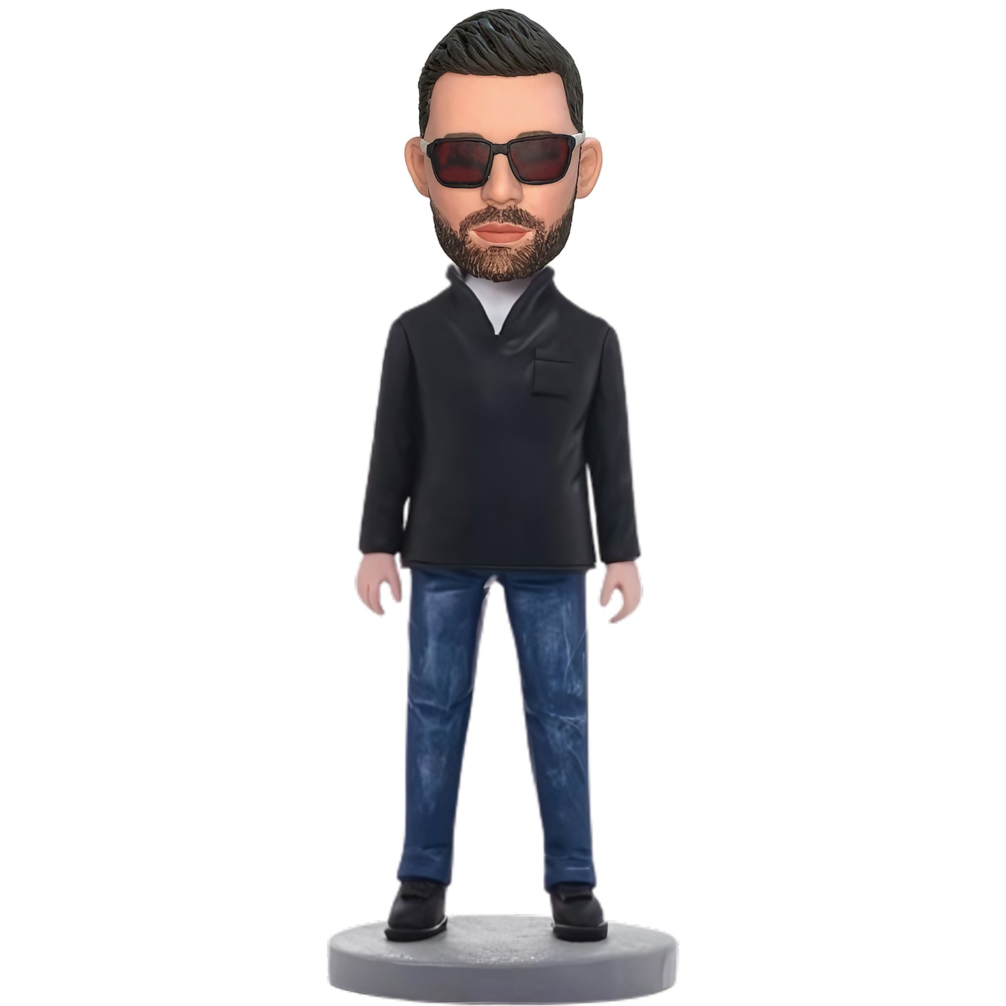 Custom Bobblehead: Fashion Casual Man - Showcasing a stylish and casually dressed man, this bobblehead can be personalized with engraved text, making it a trendy gift for fashion-forward individuals.