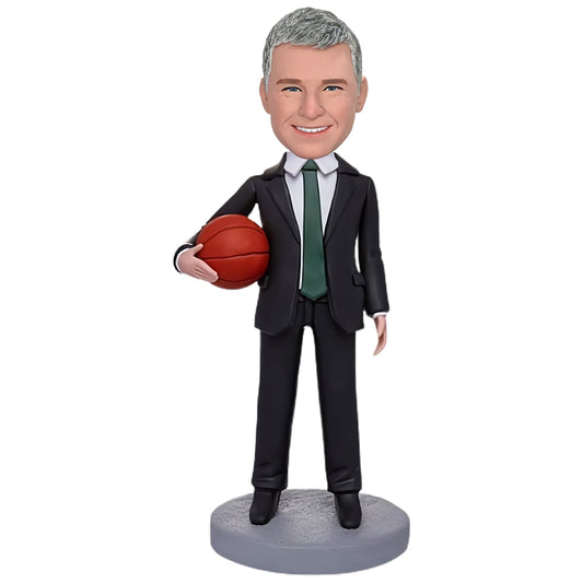 Custom Bobblehead Featuring Basketball and Businessman Boss with Personalized Engraved Text