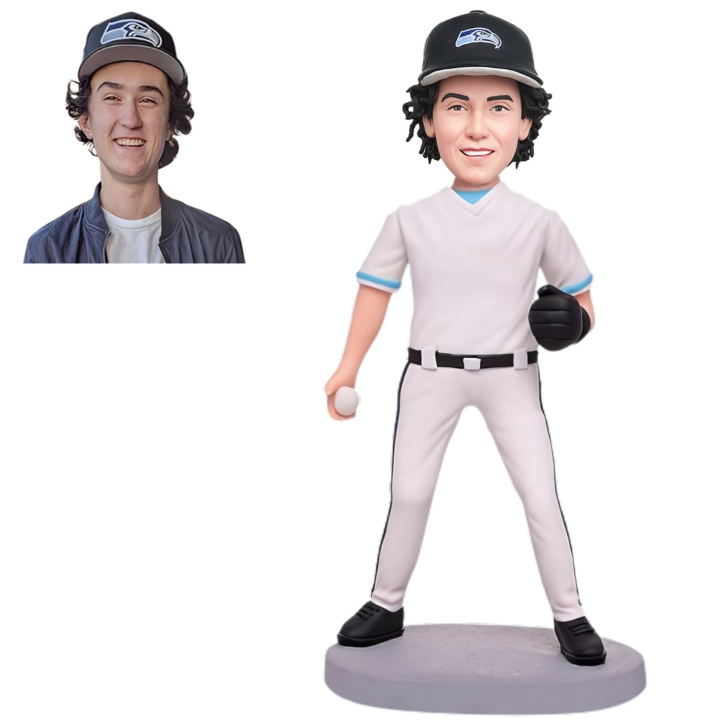 Custom Bobblehead: White Top Baseball Player - A stylish bobblehead featuring a baseball star in a white jersey, ready to swing for the fences. Perfect for baseball fans and collectors!