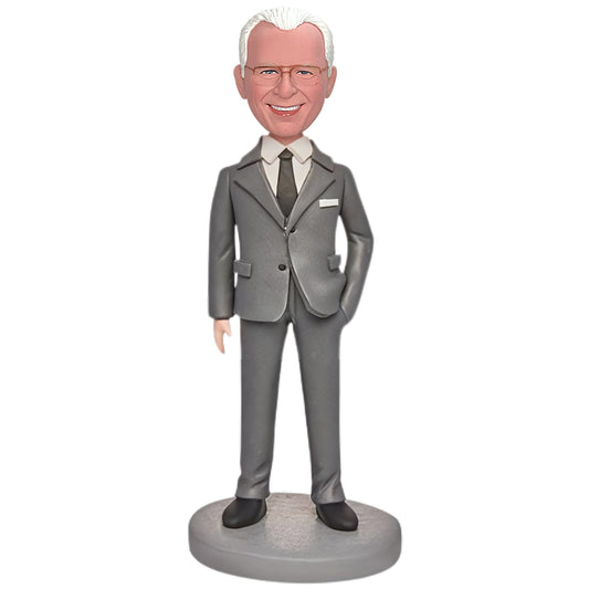 Text-Engraved Custom Bobblehead of White-Collar Businessman in Suit