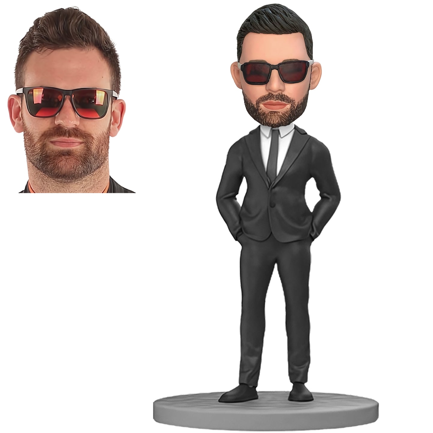 Custom Bobblehead of Professional Man in Dark Suit with Personalized Inscription